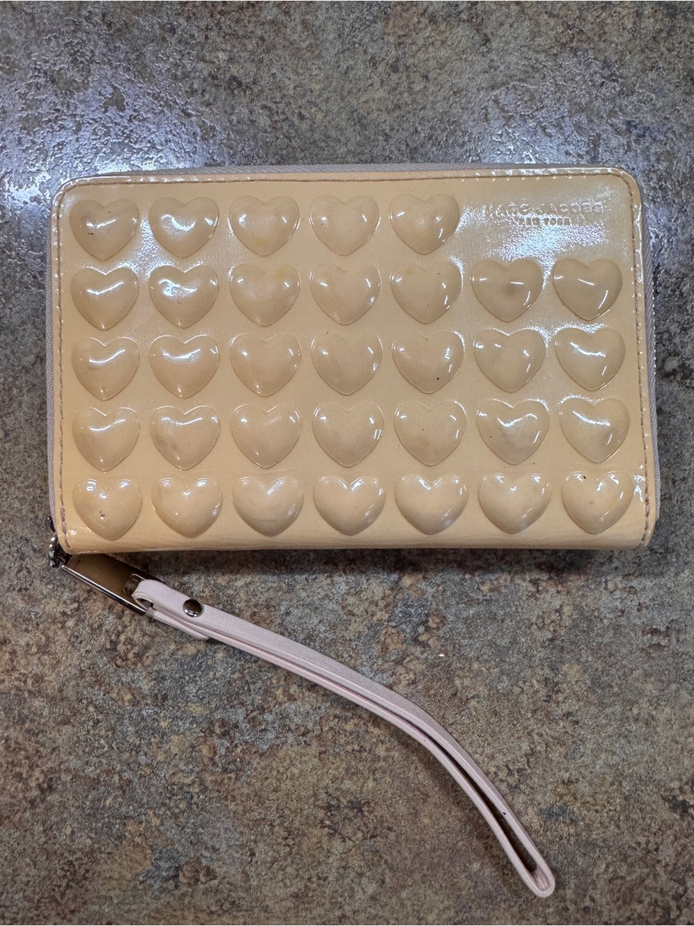Marc Jacobs Yellow Patent Heart-Embossed Wristlet